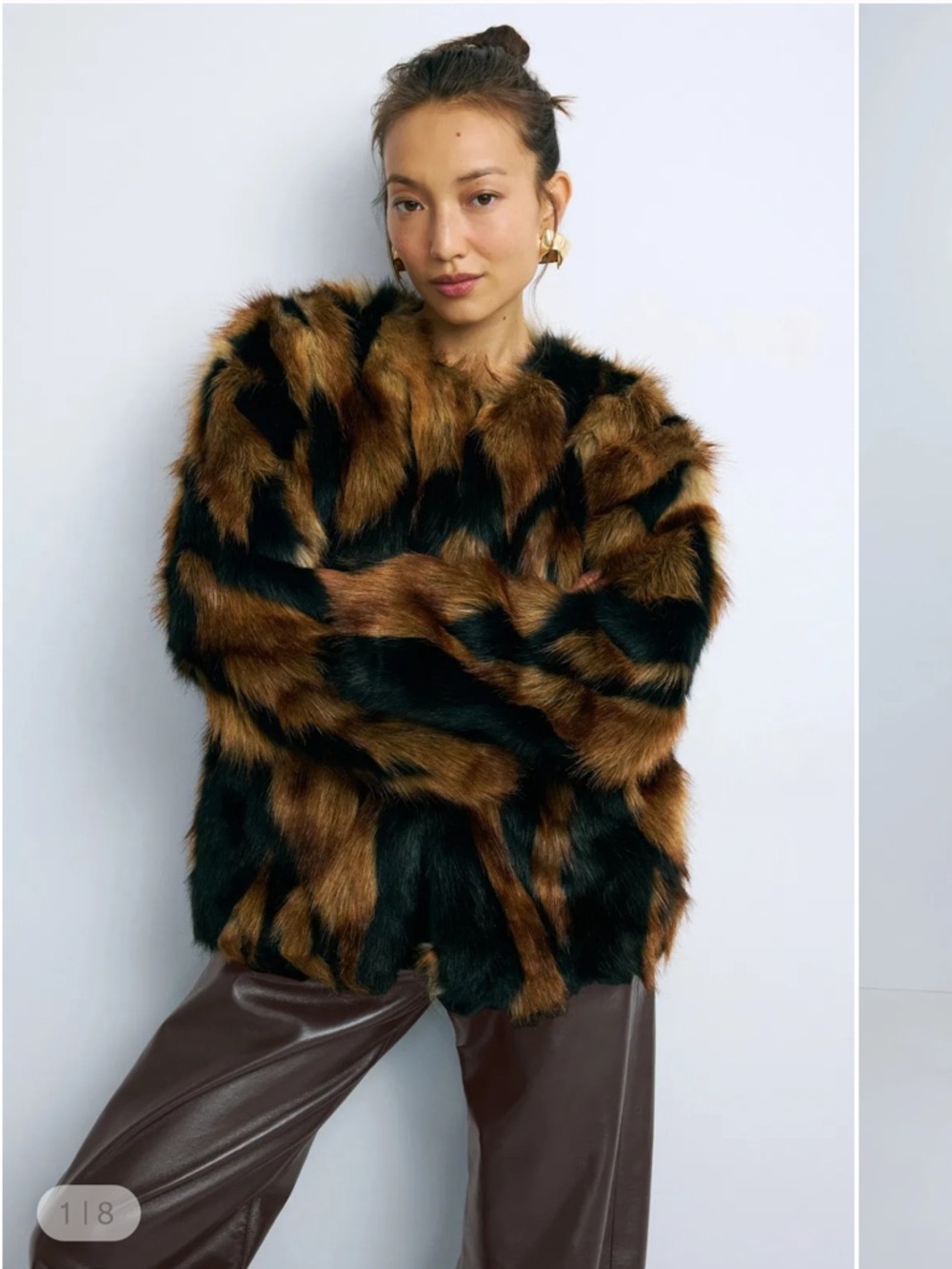 Hutch Multi-Tone Faux Fur Jacket in Brown & Black